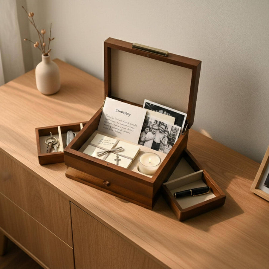 Custom print photo memory box loss of husband bereavement keepsake wood chest for grieving daughter parent remembrance comfort gift