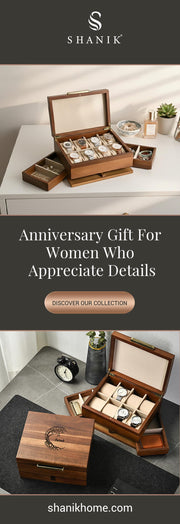 Personalized Watch Box For Women 8 Divider Slots Engraved Wooden Jewelry Display Organizer with Drawers Custom Anniversary Gift For Her