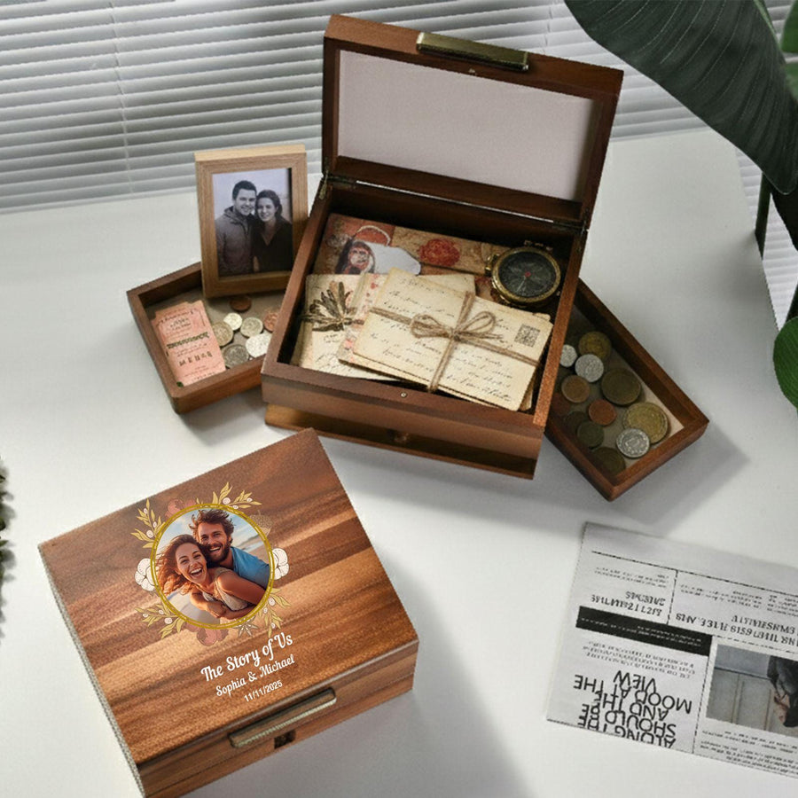 Custom print photo memory box loss of husband bereavement keepsake wood chest for grieving daughter parent remembrance comfort gift