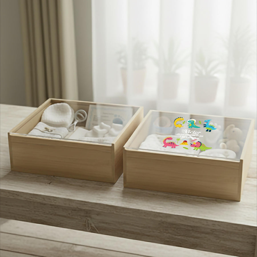 Minimalist baby memory box with clear lid print baby photo birth stats organic nursery decor newborn milestone storage gift for new mom