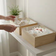 Minimalist baby memory box with clear lid print baby photo birth stats organic nursery decor newborn milestone storage gift for new mom