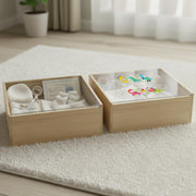 Minimalist baby memory box with clear lid print baby photo birth stats organic nursery decor newborn milestone storage gift for new mom