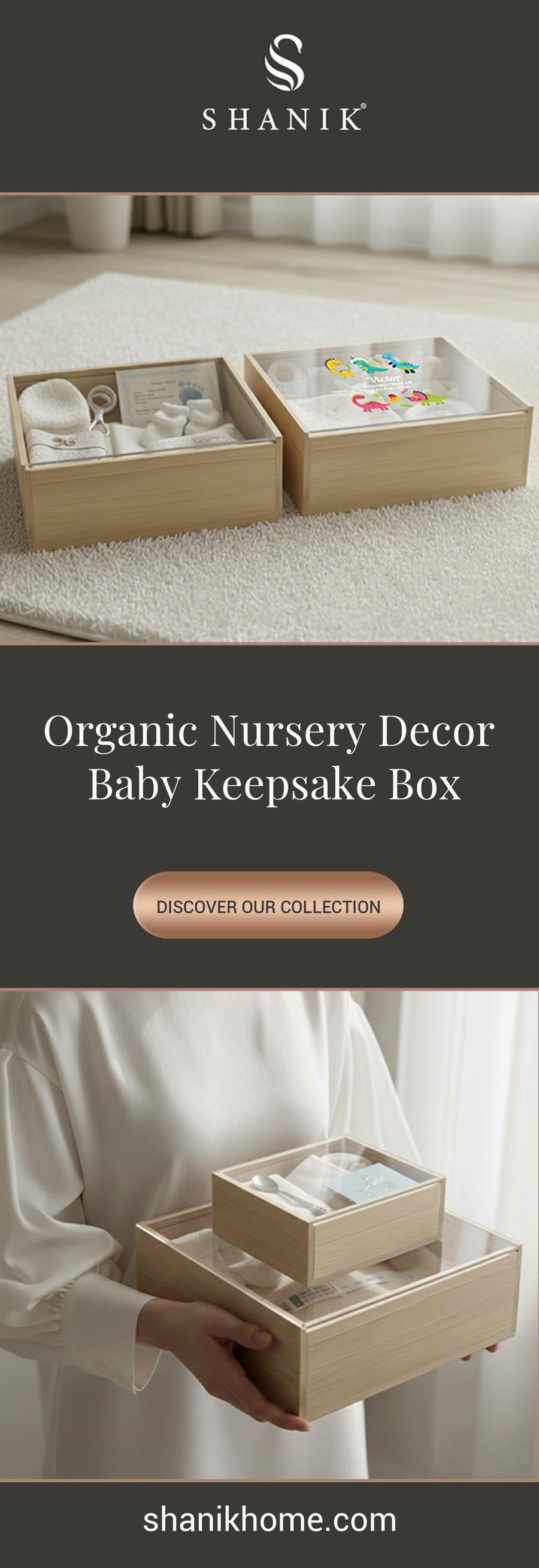 Minimalist baby memory box with clear lid print baby photo birth stats organic nursery decor newborn milestone storage gift for new mom