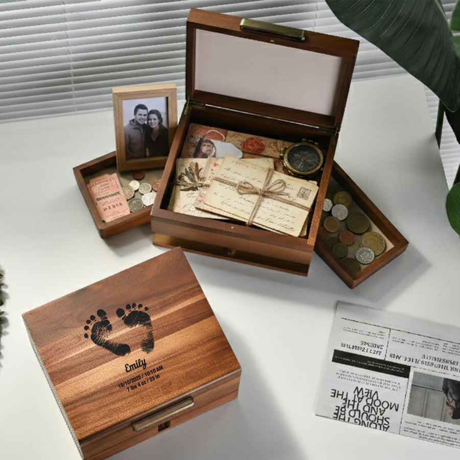 Personalized baby keepsake box wooden milestone storage engraved name box first year keepsake gift for new parents from grandparents