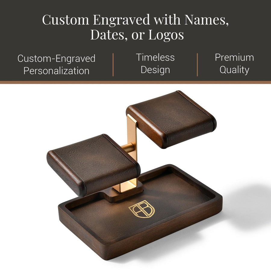 Bridesmaid proposal gifts engraved double watch holder stand with jewelry tray watch leather display stand for dresser gift for best friend