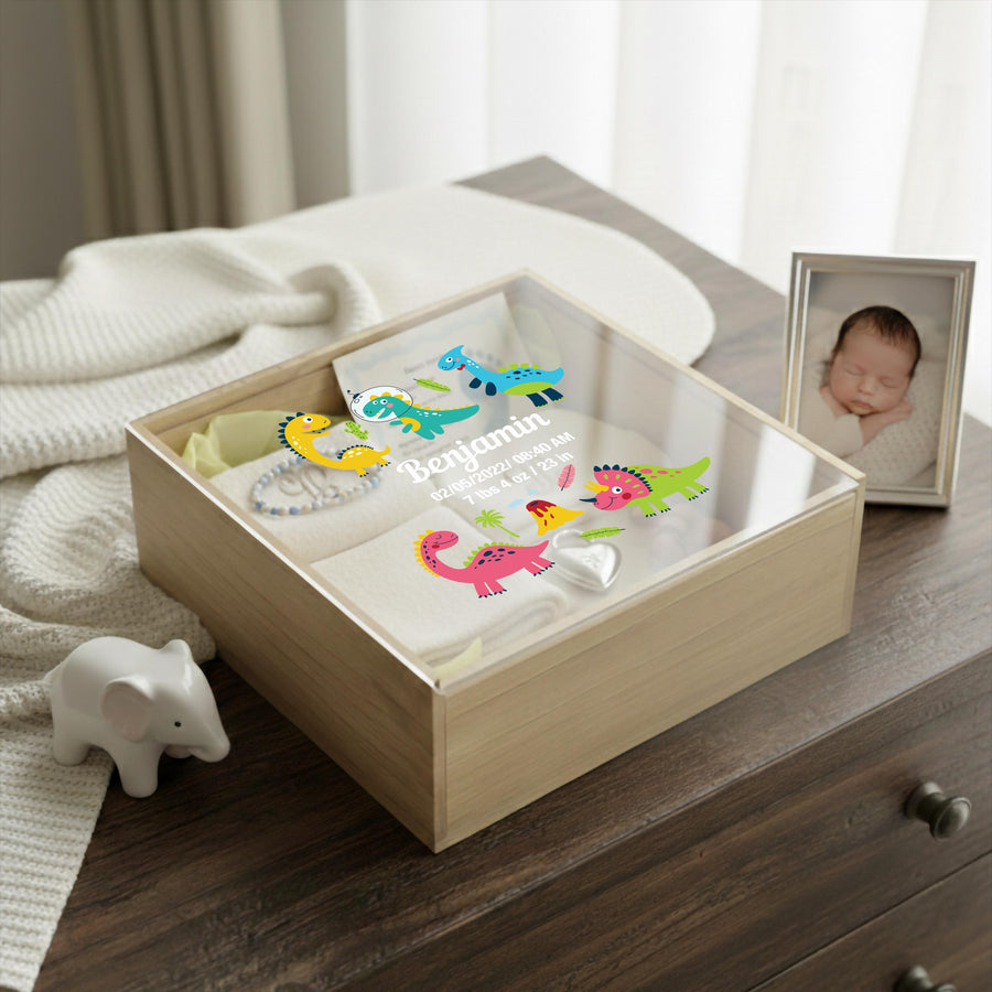 Minimalist baby memory box with clear lid print baby photo birth stats organic nursery decor newborn milestone storage gift for new mom