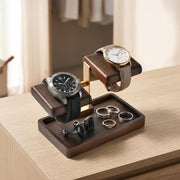 Bridesmaid proposal gifts engraved double watch holder stand with jewelry tray watch leather display stand for dresser gift for best friend