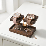 Bridesmaid proposal gifts engraved double watch holder stand with jewelry tray watch leather display stand for dresser gift for best friend