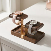 Bridesmaid proposal gifts engraved double watch holder stand with jewelry tray watch leather display stand for dresser gift for best friend