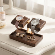 Bridesmaid proposal gifts engraved double watch holder stand with jewelry tray watch leather display stand for dresser gift for best friend