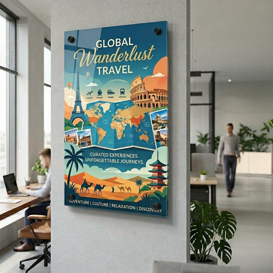 Business office wall art decor print on acrylic UV print company vision photo print reception wall decor lobby art company branding signage