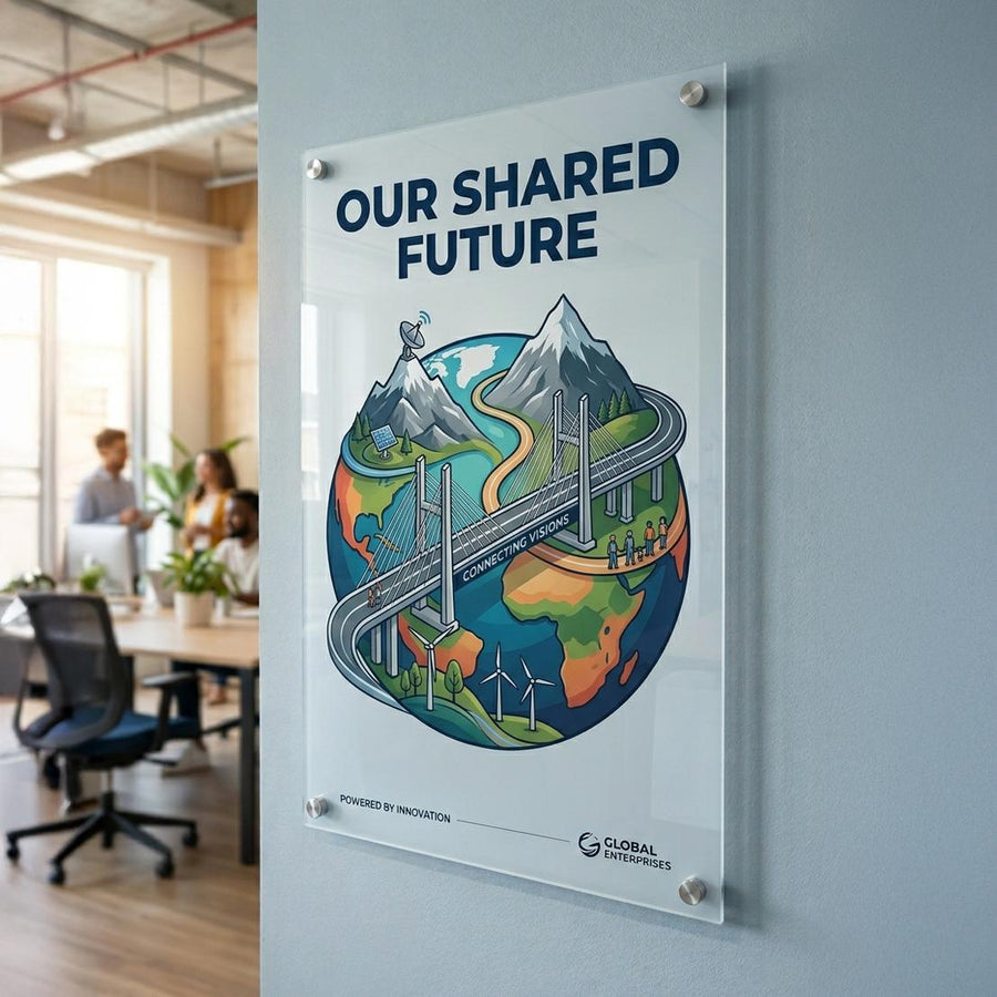 Business office wall art decor print on acrylic UV print company vision photo print reception wall decor lobby art company branding signage