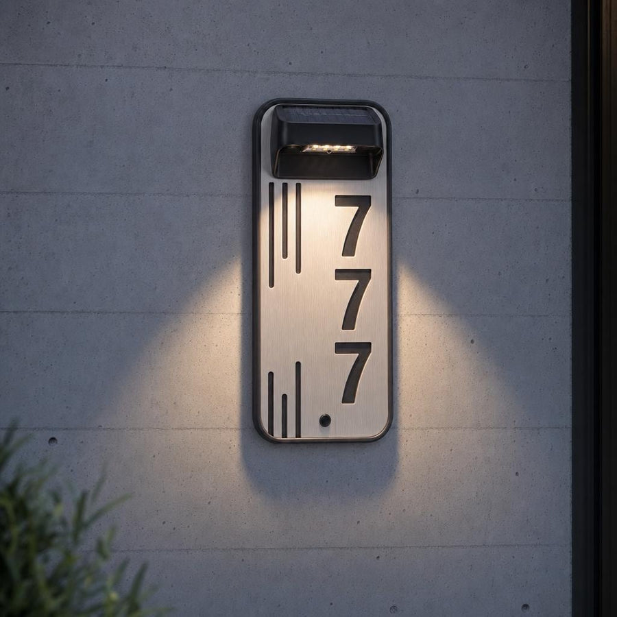Solar led modern house number plaque illuminated unique number plate for home wall mounted acrylic outdoor lighted door number sign
