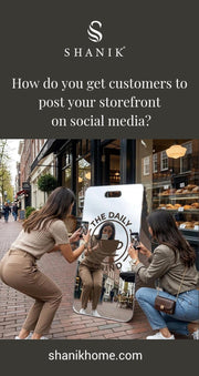 Silver mirror business sign foldable storefront sidewalk display freestanding shop entrance advertising board photo attracting pavement sign