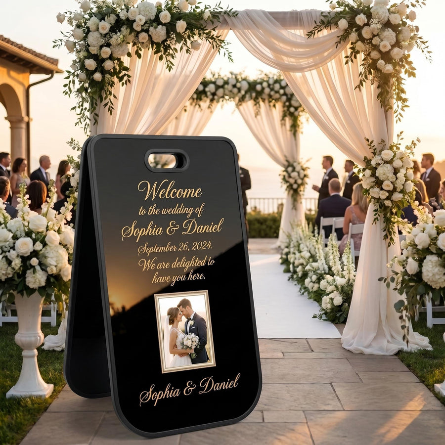 Wedding welcome sign acrylic A frame aisle decor freestanding entrance signage uv print double sided wedding reception sidewalk decor sign