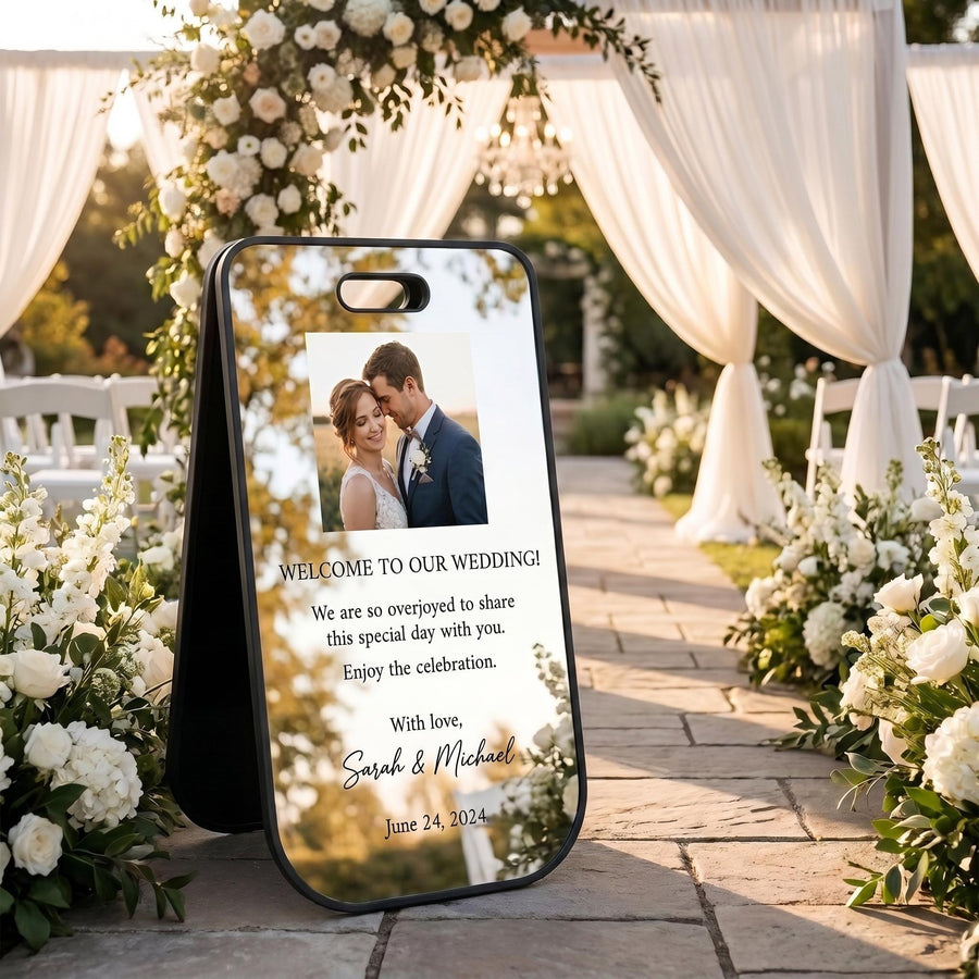 Wedding welcome sign acrylic A frame aisle decor freestanding entrance signage uv print double sided wedding reception sidewalk decor sign