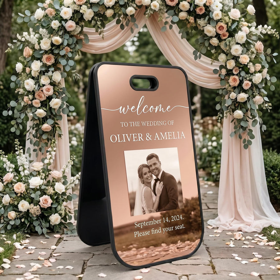 Wedding welcome sign acrylic A frame aisle decor freestanding entrance signage uv print double sided wedding reception sidewalk decor sign