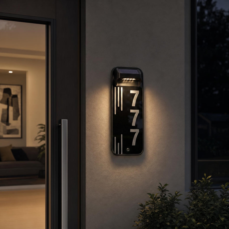 Solar led modern house number plaque illuminated unique number plate for home wall mounted acrylic outdoor lighted door number sign