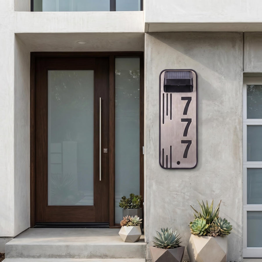 Solar led modern house number plaque illuminated unique number plate for home wall mounted acrylic outdoor lighted door number sign