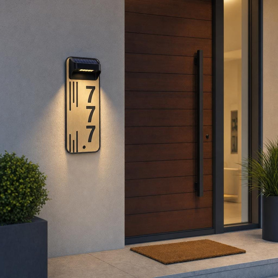 Solar led modern house number plaque illuminated unique number plate for home wall mounted acrylic outdoor lighted door number sign