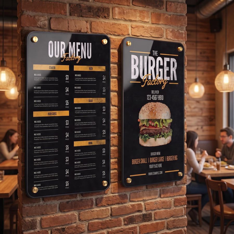 Food commercial sign for restaurant reception custom shop sign wall mounted food menu board acrylic modern price list display menu sign
