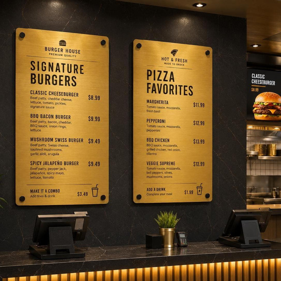 Food commercial sign for restaurant reception custom shop sign wall mounted food menu board acrylic modern price list display menu sign