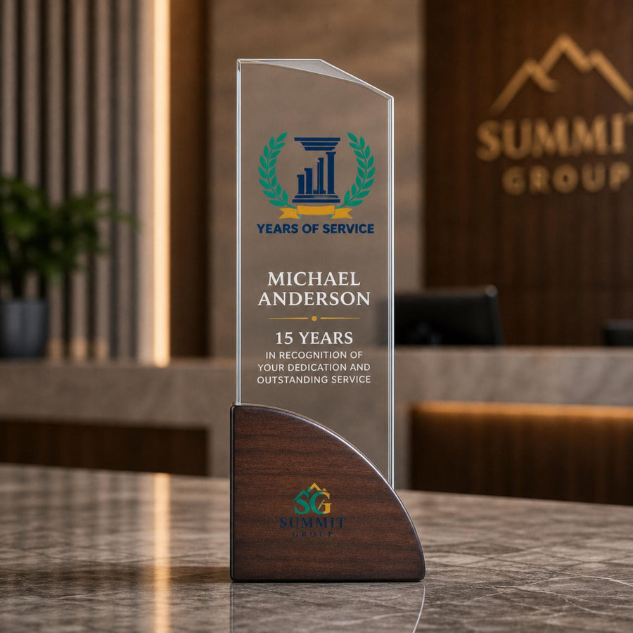 Trophy awards personalized work anniversary gift crystal award 5 year plaque appreciation corporate awards unique plaque designs wood laser