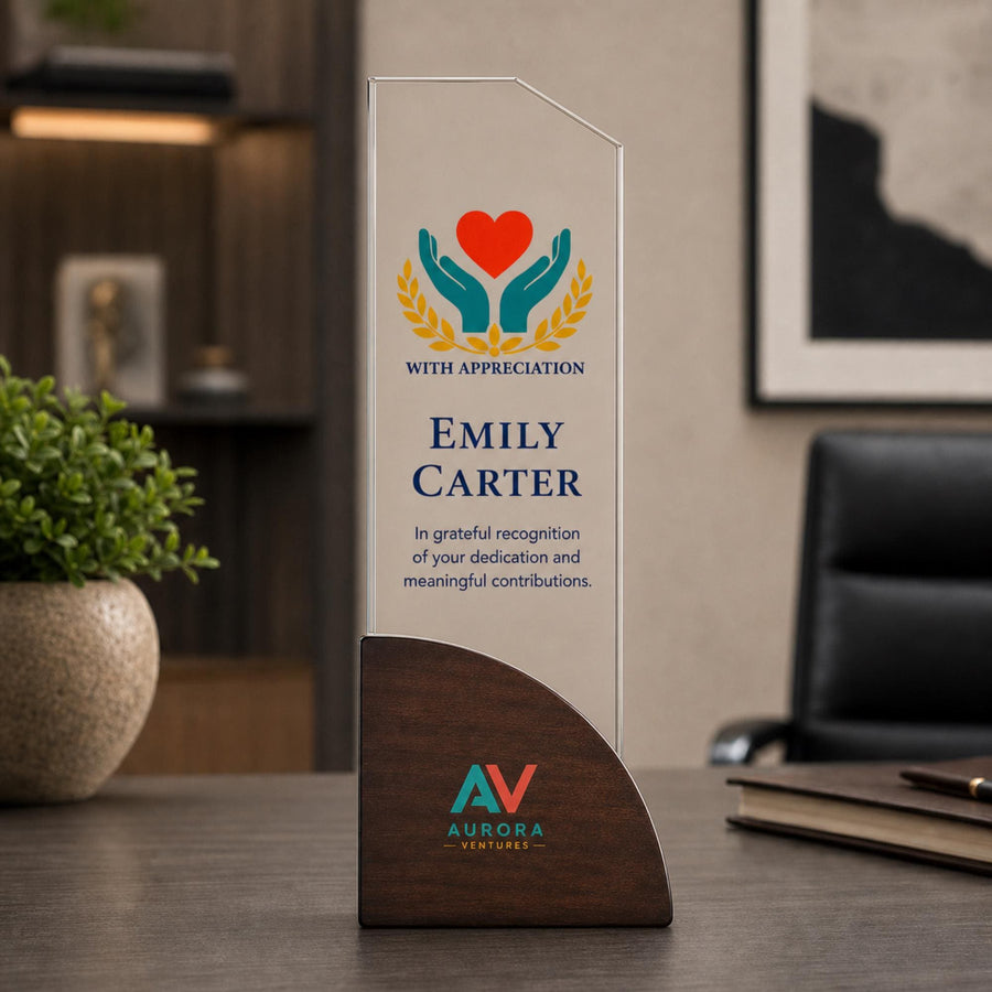 Trophy awards personalized work anniversary gift crystal award 5 year plaque appreciation corporate awards unique plaque designs wood laser