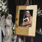 Personalized memorial entrance sign for funeral rectangular black and white acrylic custom photo welcome sign funeral tribute display sign