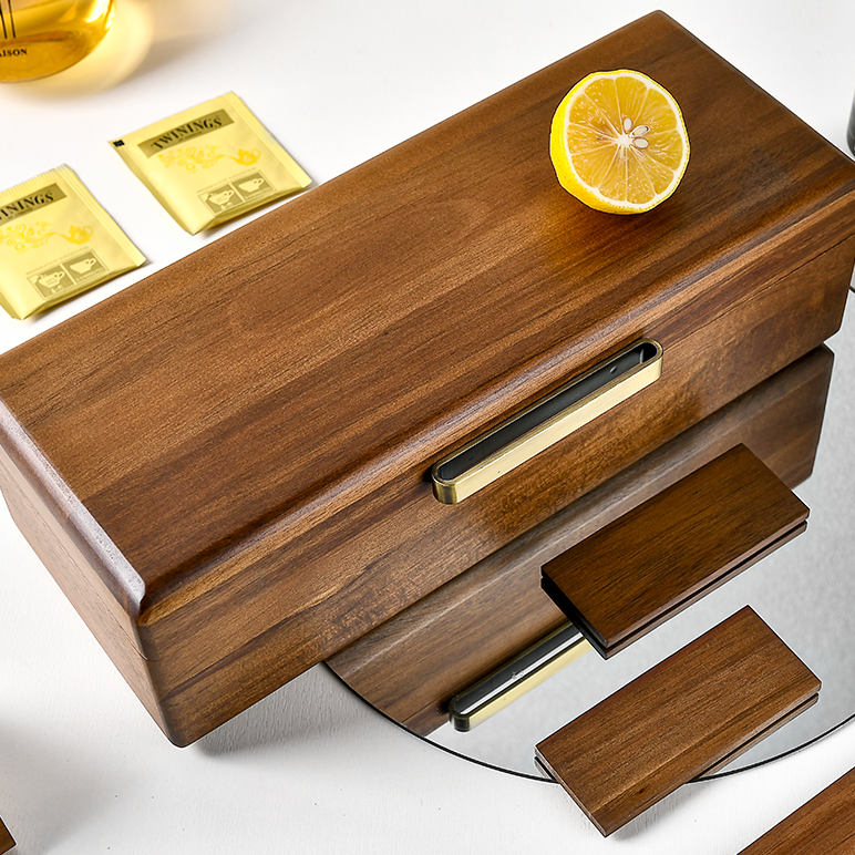 Acacia Wood Tea Box Organizer 4 Removable Slots