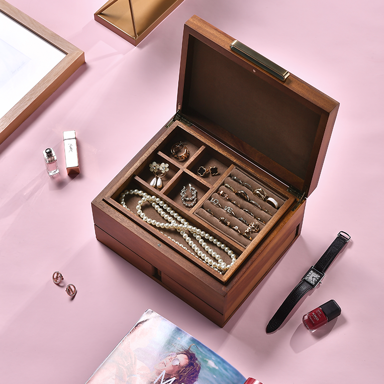 Premium Walnut Finish Jewelry Box