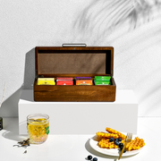 Acacia Wood Tea Box Organizer 4 Removable Slots