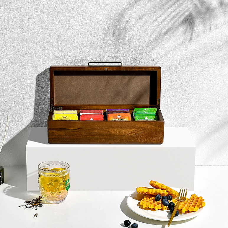 Acacia Wood Tea Box Organizer 4 Removable Slots