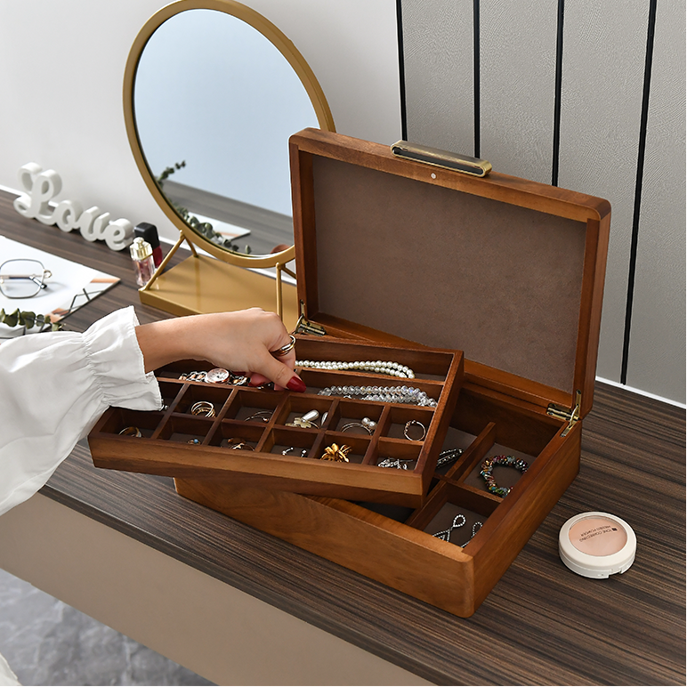 Acacia Wood Jewelry Box Organizer