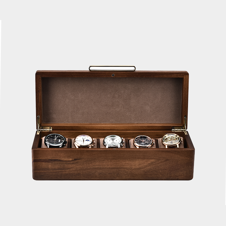 Premium Walnut Finish Watch Box Organizer with 5 Slots Watches
