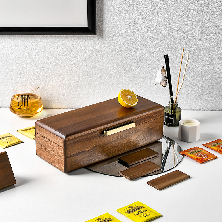 Acacia Wood Tea Box Organizer 4 Removable Slots