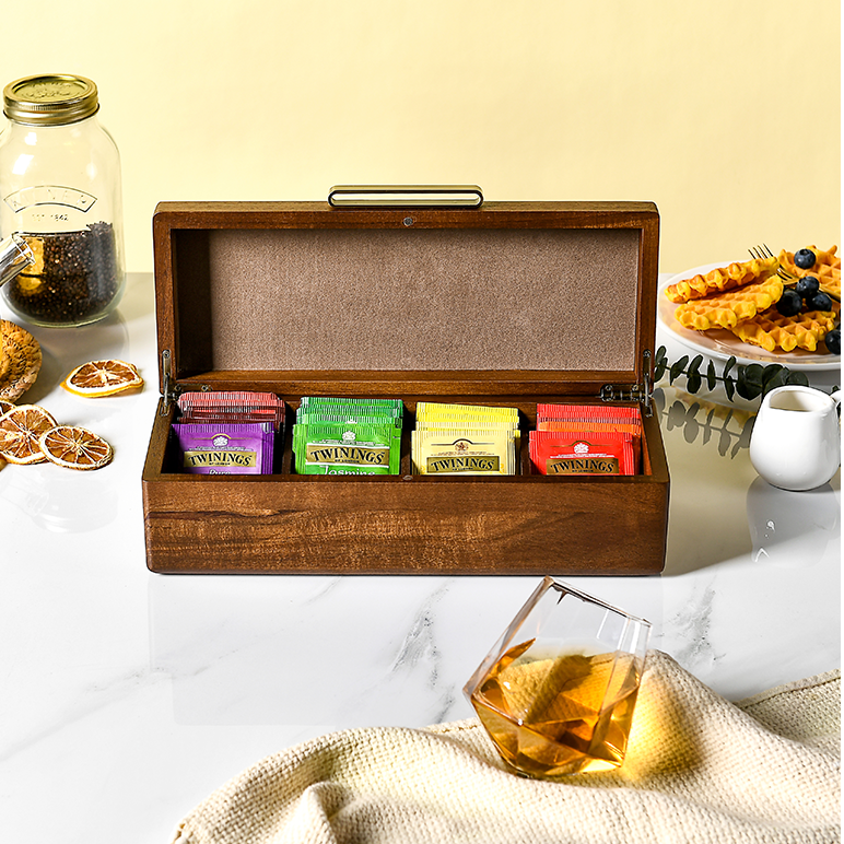Acacia Wood Tea Box Organizer 4 Removable Slots
