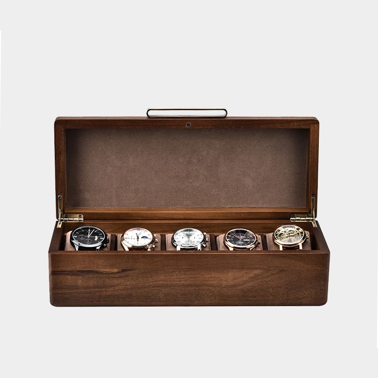 Premium Walnut Finish Watch Box Organizer with 5 Slots Watches