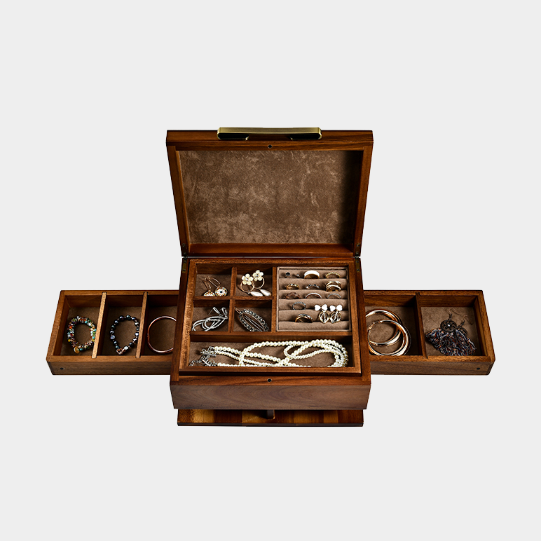 Premium Walnut Finish Jewelry Box